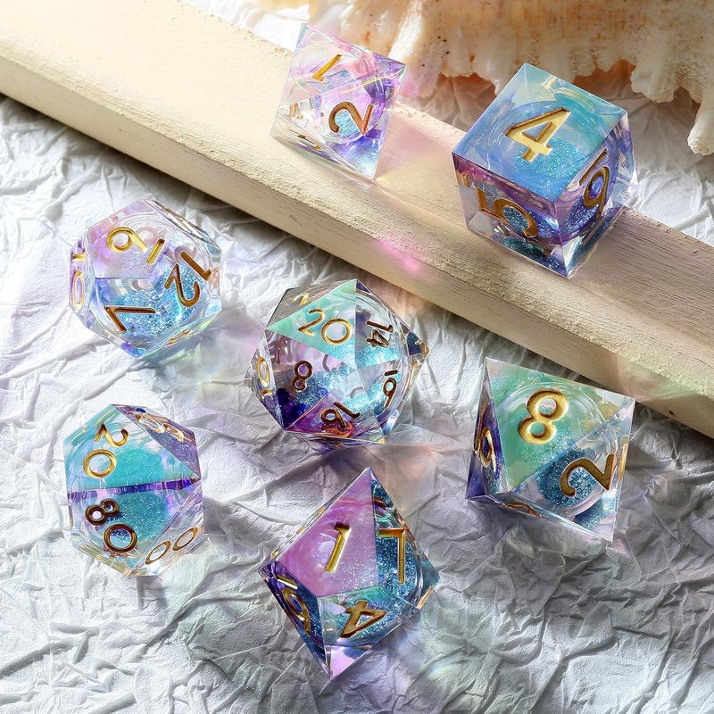 DNDND Iridescent Plating Glitter Liquid Core Sharp Dice, Handmade DND Resin Sharp Edge D&D Die with Gorgeous Gift Case for Dungeons and Dragon Tabletop Games (Iridescent Plating Liquid Core) - Image 5